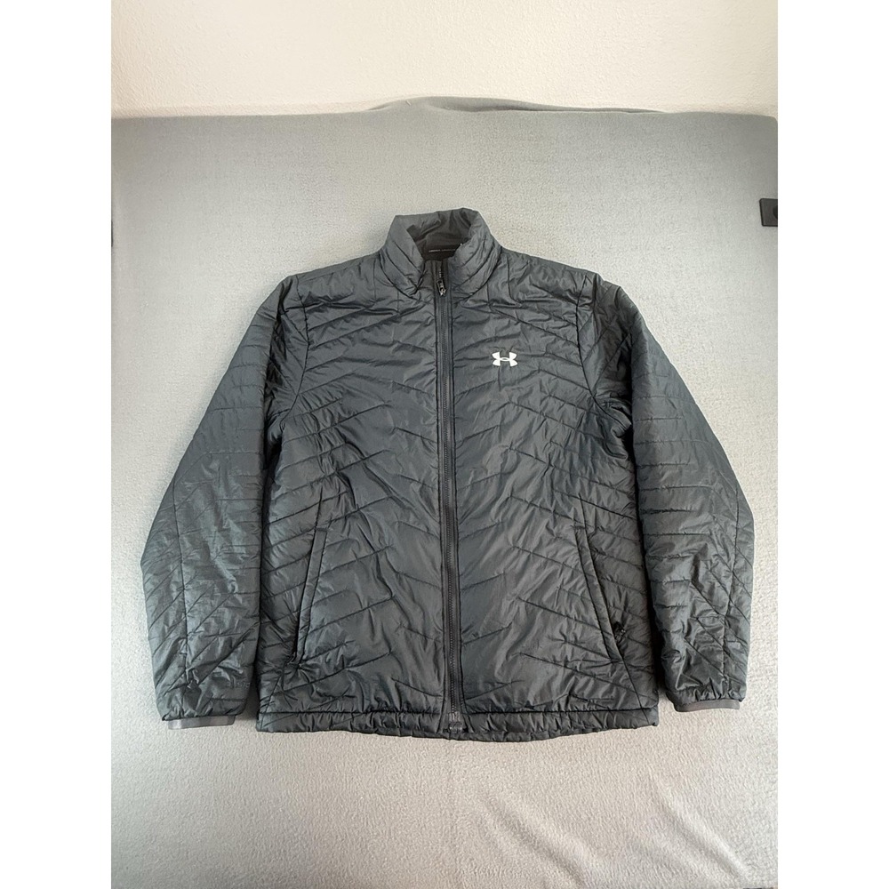 Under Armour ColdGear Puffer Jacket Mens L Gray Insulated Full Zip Quilted